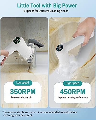 Electric Spin Scrubber Cordless Power Scrubber Handheld Electric Cleaning Brush, Shower Cleaner Brush with 6 Replaceable Brush Heads and 2 Rotating Speeds for Tile, Tub, Dish, Sink, Grout, Kitchen