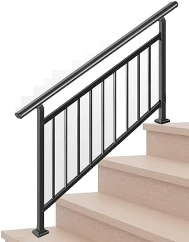 Hand Rails for Outdoor Steps，Stair Handrail & Indoor Stair Railing Kit，Railings for Outdoor Steps for Fence & Outdoor Steps (1, Black-with Balusters, 4 Step)