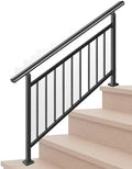 Hand Rails for Outdoor Steps，Stair Handrail & Indoor Stair Railing Kit，Railings for Outdoor Steps for Fence & Outdoor Steps (1, Black-with Balusters, 4 Step)