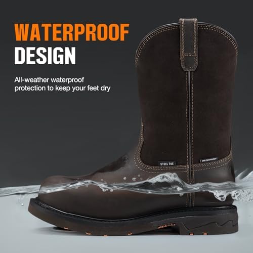 NINGO Men's Steel Toe Work Boots, Waterproof Wellington Safety Boots