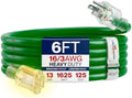 6ft Outdoor/Indoor Extension Cord 16/3 Gauge Heavy Duty 3 Prong SJTW, Waterproof, Flexible Cold-Resistant Long Power Cord,13A 125V 1625W, Green by LifeSupplyUSA