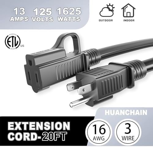 HUANCHAIN 2 Pack Indoor Outdoor Black Extension Cord 50 FT 16/3 Gauge
