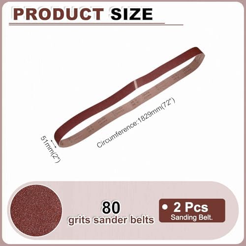 HARFINGTON 2 x 72 Inch Sanding Belts, 2 Pcs 80 Grits Aluminum Oxide
