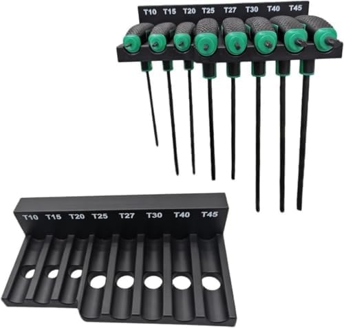 Magnetic T-Handle Hex Key Organizer Rack - Wrench Organizer for Garage, Tool Cart, or Workshop – Compatible with Toolboxes and Storage Systems - sae/metric/torx (Torx)