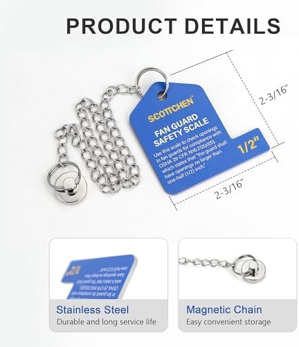 SCOTTCHEN Fan Safety Guidelines Tool, 1/2" Stainless Steel Distance Gauge with Magnetic Hanging Chain for Industrial Fan Guard Measuring