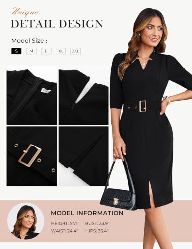 GRACE KARIN Women's Work Dress 3/4 Sleeve V Neck Bodycon Dress with Belt