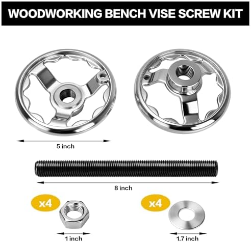 Hardware Kit Compatible with Moxon Vise, Bench Vise Screw Kit for Rapid Clamping, Smooth Operation, Joinery Shaping and Carving, Includes 5" Hand Wheel, 3/4"x 8" Threaded Rod, Nut and Washer