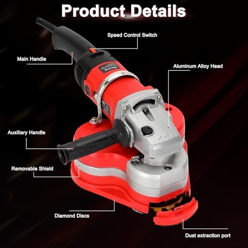 3-Head Electric Diamond Polisher Machine, 8" grinding diameters and 3pcs Diamond Grinding Wheels, 3800W Concrete Grinder for Polishing Stone Concrete Surface, Metal Descaling and Thinset Removing