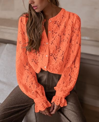 PRETTYGARDEN Women's Fall Trendy Long Sleeve Lace Tops