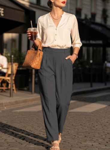 EVALESS Womens Wide Leg Barrel Pants with Pockets