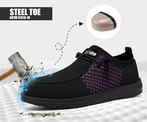 LARNMERN Steel Toe Loafers Women Slip On Work Safety Shoes Walking Sneakers