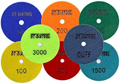 DT-DIATOOL Dry Diamond Polishing Pads 4 Inch for Granite Marble Quartz Stone Countertop Tiles Mixed Grits Plus Alu Backer