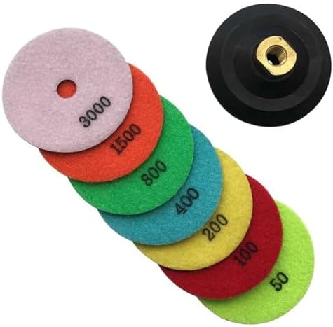 4" Dry Stone Polishing Pads with Rubber Backer, 50-3000 Grit