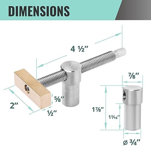 DuBois 51062-P2 Bench Dogs and Clamps Set | 4-PC Low-Profile Workbench Angle Adjustable Screw Clamp Stoppers with 8-PC Stainless Steel Bench Dogs for 3/4" (19mm) Dog Hole