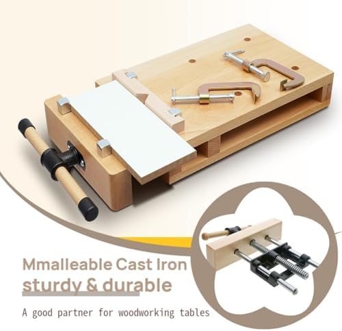 Woodworking Bench Vise - Portable Hard Wood Vise with 4 Bench Dogs, 2 Clips & G-Type Fixing Clips, Desktop Workbench Vise Kit for Workbench Top, Garage, Home & Woodworking Studios