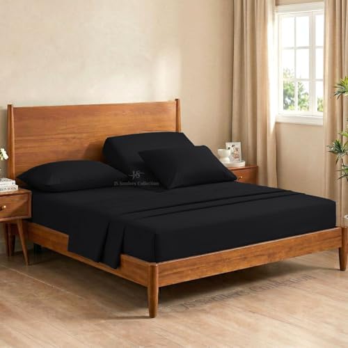 JS Sanders Collection Split Head Sheet Set 4PC Cal. King Size, Black