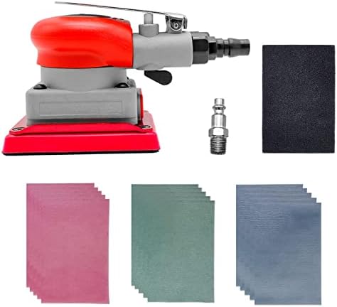 DATOUBOSS Pneumatic Palm Sander Square Air Random Orbital Sander for Car Waxing，Auto Body Work, Wood working Car Polisher Sets with Sanding Pad and 15 Pcs Sandpapers