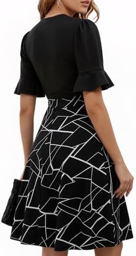 Mokayee Womens Summer V Neck Ruffle Short Sleeve Fit and Flare Knee Length Church Wedding Guest Dresses with Pockets