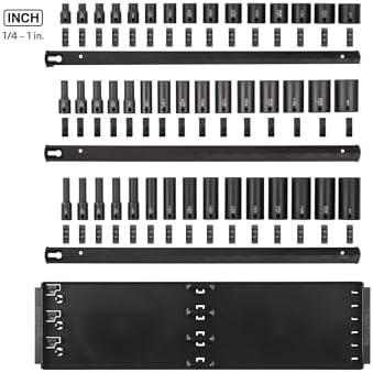 TEKTON 3/8 Inch Drive Impact Socket Set, 45-Piece | SID91124 | (1/4 - 1 in.), Shallow, Semi-Deep, and Deep, 12-Point, Socket Rail