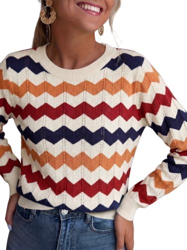 Womens Sweaters Crew Neck Long Sleeve Casual Fall Outfits Fashion Clothing