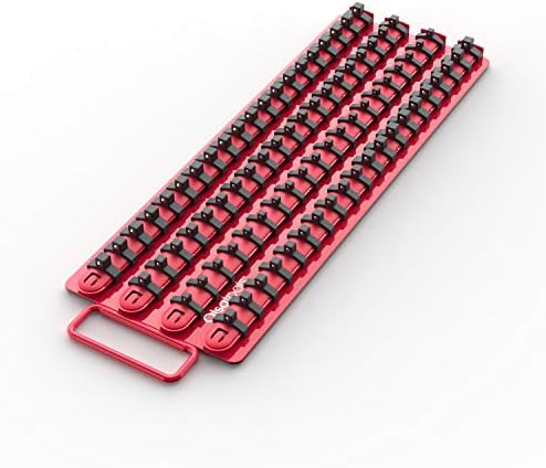 Olsa Tools 80-Slot Portable Socket Organizer Tray With Handle Red/Black | Socket Tray With Clips for 1/4-Inch, 3/8-Inch & 1/2-Inch Drive Sockets - Professional-Grade Tool Organizer - Part: 1047