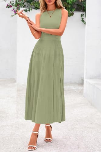 PRETTYGARDEN Women's Summer Pleated Midi Work Dress