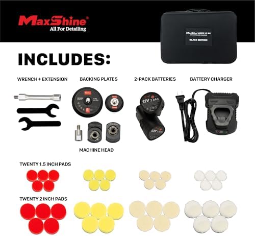 Maxshine M0312 V2 Cordless Mini Polisher Black – Lightweight DA & Rotary Buffer for Cars, Trucks & Boats – 6-Speed Portable Detailing Tool for Scratch Repair, Headlight Restoration, Swirl Removal