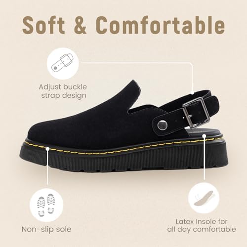 Athlefit Women's Slip On Suede Clogs with Back Strap