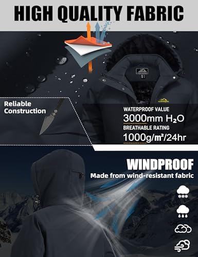 MAGCOMSEN Women's Winter Coats Waterproof Ski Snow Warm Fleece Lined Jacket