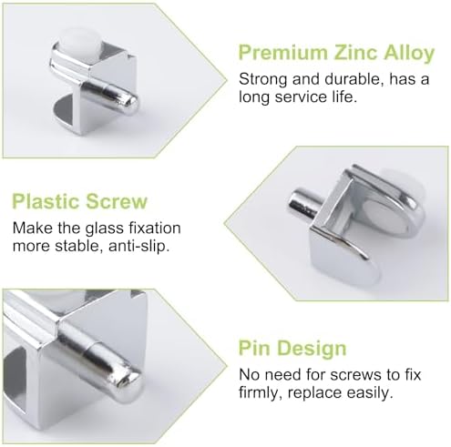 Adjustable Glass Shelf Bracket, 20Pcs Frameless Glass Clamp with Pin Wall Mounted Clips for 4-8mm Glass Cabinet