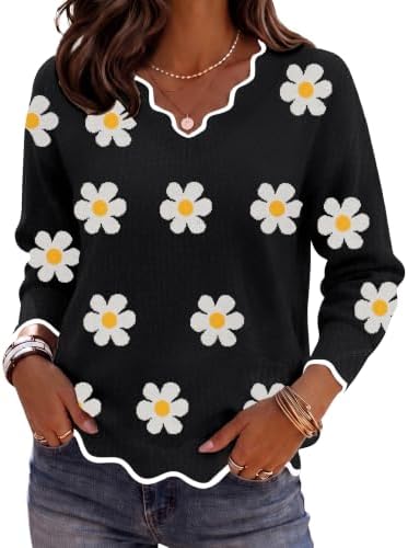 Zeagoo Women's 2026 Fall V Neck Sweater Long Sleeve Lightweight Knit Tops