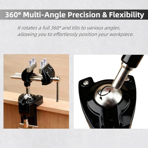 SYLPHID Bench Vise 3 Inch Heavy Duty, 360° Swivel Base & Clamp-On Workbench Vise, Cast Steel Multi-Purpose Table Vice for Woodworking, Metalworking, Drilling, Sawing, DIY Projects