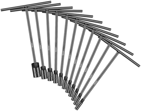 T-Handle Socket Wrench Set, 11PCS Metric Handle Wrenches - 6, 7, 8, 9, 10, 11, 12, 13, 15, 17, 19mm, 6-Point Hex Socket Lug Wrench for Motorcycle Car Bicycle Repair, Chrome Vanadium Steel