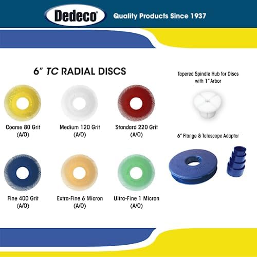 Dedeco Sunburst Radial Bristle Disc 1 Pack - 6 1/2" Curved - 1/2" Arbor - Yellow 80 Grit (Coarse) - Aluminum Oxide for Polishing & Finishing