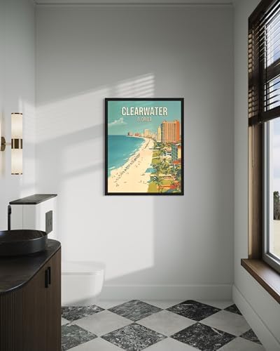 Clearwater Beach Florida Unframed Wall Art Print Poster, US Vintage Retro Beach Scenery Posters Prints for Restroom Home Picture Painting Artwork Gallery 219 (Clearwater Beach Florida, 24"L x 18"W, Unframed)