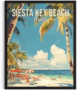 Siesta Key Beach Florida Black Framed Wall Art Print Poster, US Vintage Retro Beach Scenery Posters Prints for Restroom Home Picture Painting Artwork Gallery 219 (Siesta Key Beach Florida, 24"L x 18"W, Black Frame)