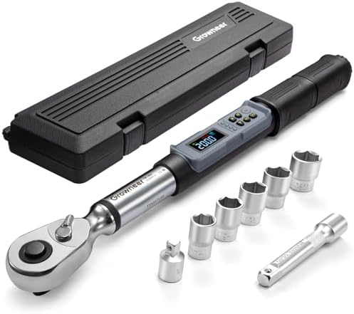 GROWNEER Upgraded Digital Torque Wrench Set, 7.38-147.5 Ft-lbs/10-200 nm, 1/2'' Drive Rachet Torque Wrench with Buzzer & Colorful LED Indicator, Electronic Wrench for Motor Car Tires Auto Repair
