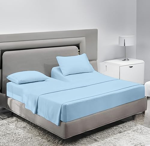 Sanders Collection Inc SCI Top Split Flex Sheet Set for Adjustable Bed California King Size,Light Blue