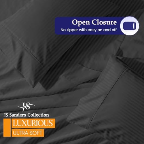 JS Sanders V Berth Boat Sheet 3 Pcs 600 TC Egyptian Cotton,Dark Grey Stripe