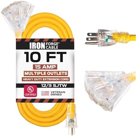 Iron Forge Cable 12 Gauge Extension Cord Multi Outlet, 10 Ft - Yellow SJTW