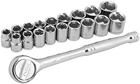 Performance Tool W38301 19-Piece 3/8 in. Drive SAE/Metric Socket Set | Sturdy full-length ratchet for leverage. 18 popular 6-point sockets. Convenient automotive storage rail hanger