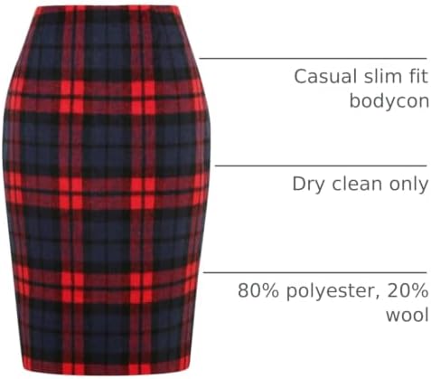IDEALSANXUN Plaid Skirts for Women Fall Winter Knee Length Pencil Wool Skirt with Slit