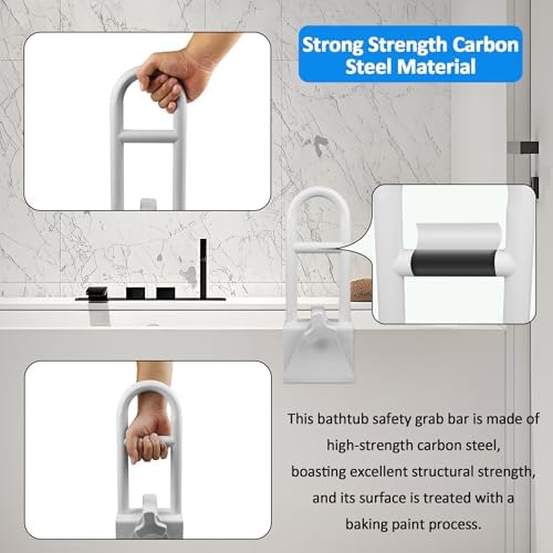Heavy Duty Bathtub Safety Rail, Width Adjustable Bathtub Handle Grab Bar, Clamp-on Shower Support Handle for Side of Tub, Handicap Shower Safety Grab Bar for Seniors Elderly