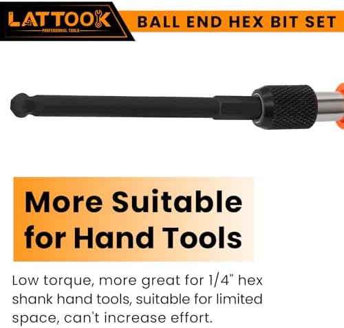 4'' Long Ball End Hex Head Allen Wrench Drill Bit Set(Metric & SAE) | LATTOOK 22PCS Ball End Hex Bit Set Allen Key Bit Set Hex Key Drill Bit Set, Magnetic S2 Steel