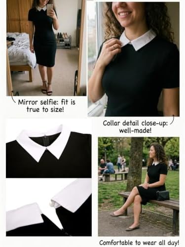 Aphratti Women's Peter Pan Collar Sheath Dress with Sleeves Business Office Wear to Work Professional Outfits