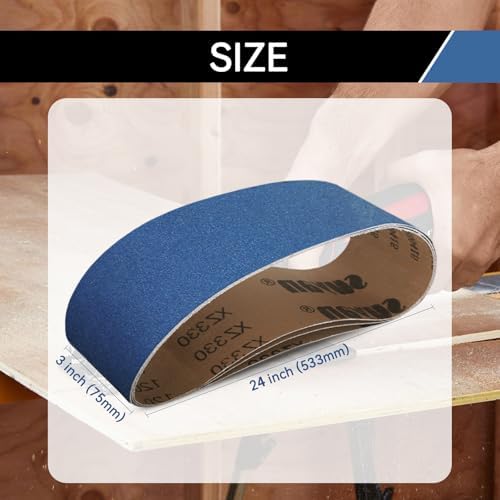 3x24 Inch Sanding Belts 18 Pcs 6 Grits Sizes (3 Each of 60/80/120/150/240/400 Grits) Heavy Duty Belt Sander Zirconia Belt Sander Paper for Wood, Metal, Stainless Steel, Cars, and Furniture