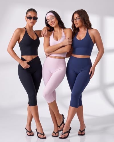 Workout Capri Gym Set for Women - 2 Piece Yoga Set with Leggings Halter Top