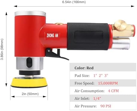1'' 2'' 3'' Mini Orbital Sander Set Air Random Sander High Speed Pneumatic Sanders for Auto Body Work with 18 Polishing Sponge & Wool Pads, 30 Sandpapers(RED)
