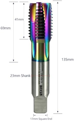 Tools M30 x 3.5 Spiral Point Threading Tap, Metric Machine Threading Tap High Speed Steel Cobalt(HSSCo) with DLC Coating, Round Shank with Square End， H2 Tolerance, 1PC