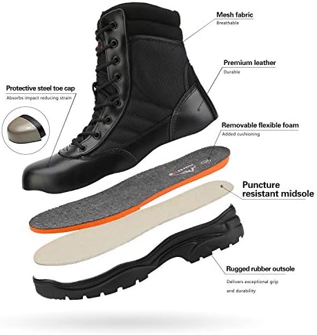 NORTIV 8 Men's Steel Toe Work Boots Side Zipper